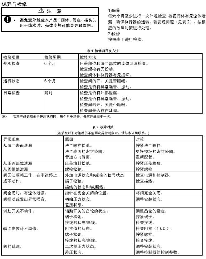 azbil电动调节阀VY5137系列保养与检修