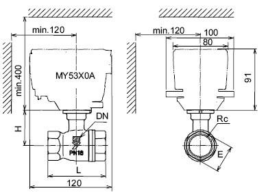 VY5302A0011 VY5302A0012 VY5302A0022二通比例控制球阀阀体尺寸图