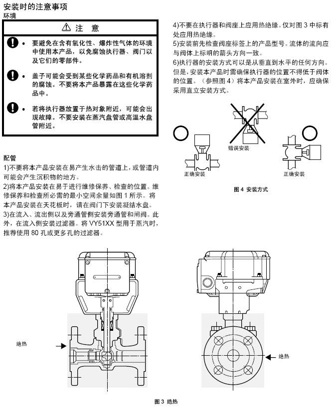azbil电动调节阀VY5137系列安装时的注意事项